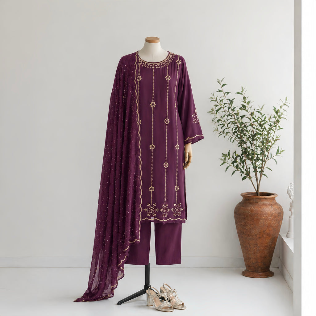 Vantique Elegant Embroidered Kurta Set with Dupatta
