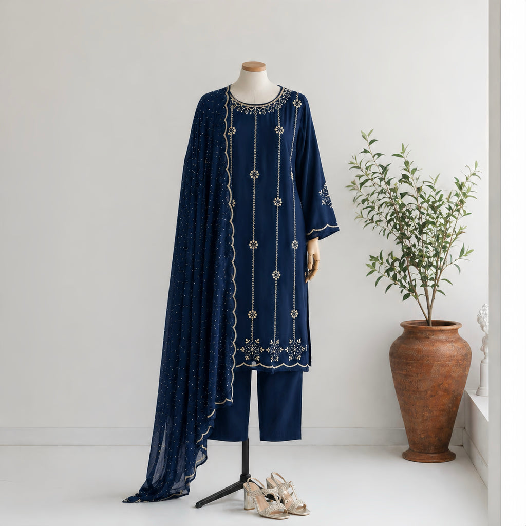 Vantique Elegant Embroidered Kurta Set with Dupatta