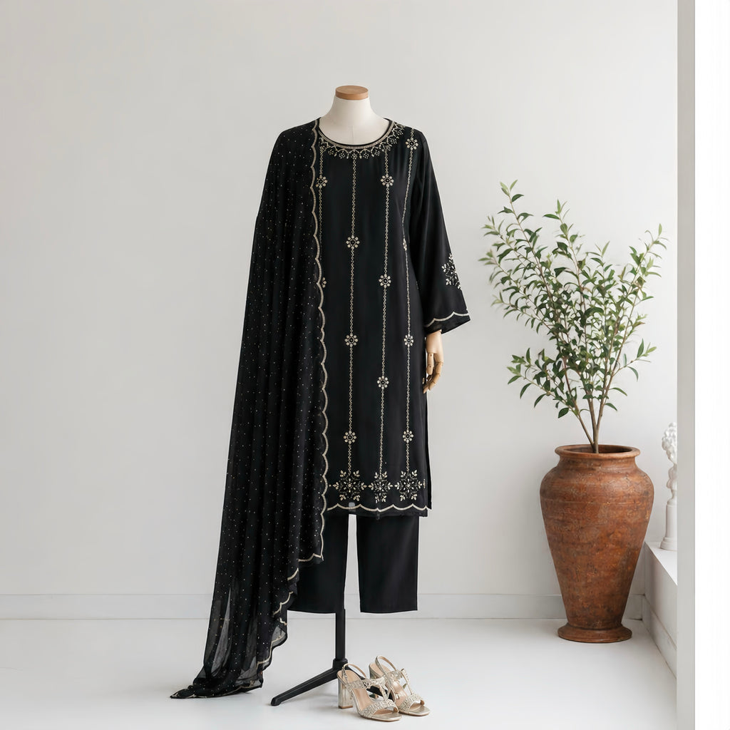 Vantique Elegant Embroidered Kurta Set with Dupatta